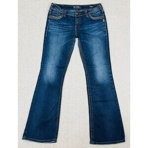 Silver Suki Mid Boot Jeans Women’s 31x33 Super Stretch Blue Dark Wash